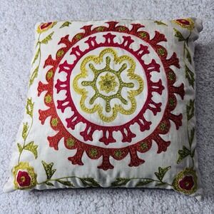Pier 1 Embroidered Floral Appliqué Case Only Red Blue Green Orange 16X 16 Satin